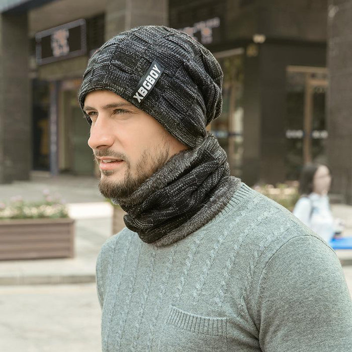 Men's Winter Knitted Pullover Wool Hat Scarf Set