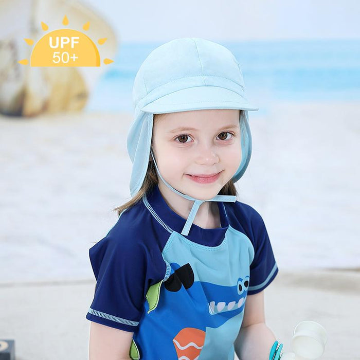 Thin Light Blue Ruffled Outdoor Sunscreen Children's Shawl Hat