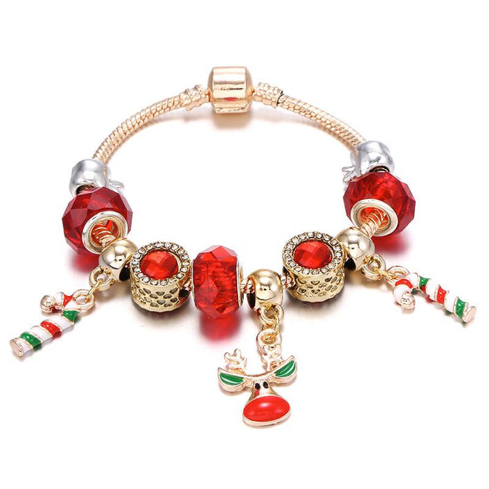 Christmas Candy Reindeer Pendant Red Bracelet
