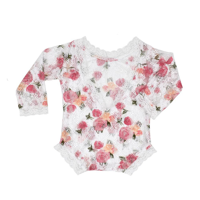 Lace Patting Flower Print Backless Triangle Lace Dress