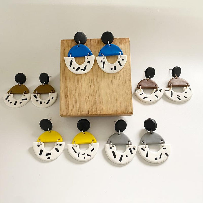 New Jewelry Art Geometry Handmade Clay Soft Pottery Earrings Female