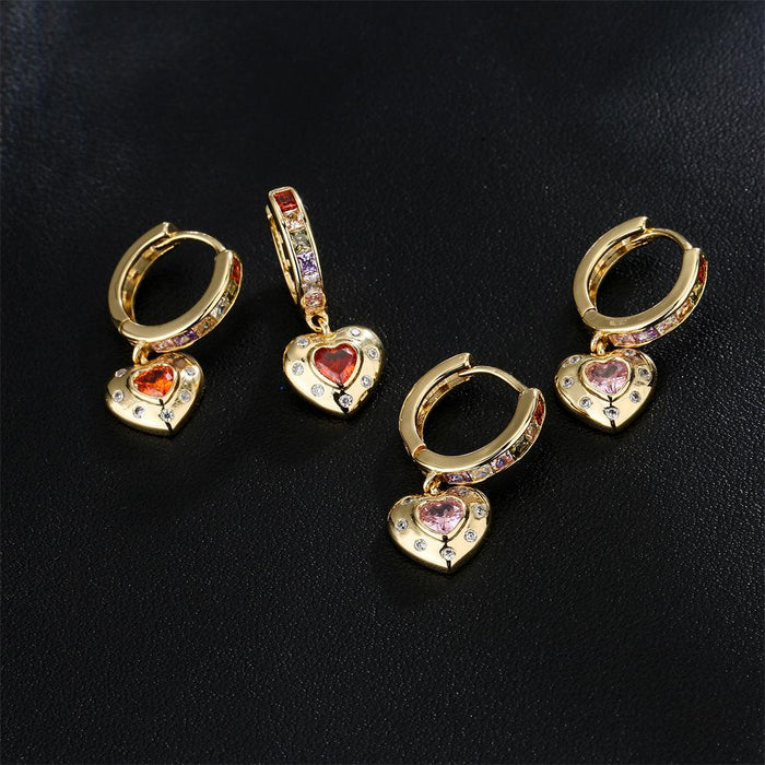 Popular Light Luxury Heart Shaped Gold Color Zircon Earrings