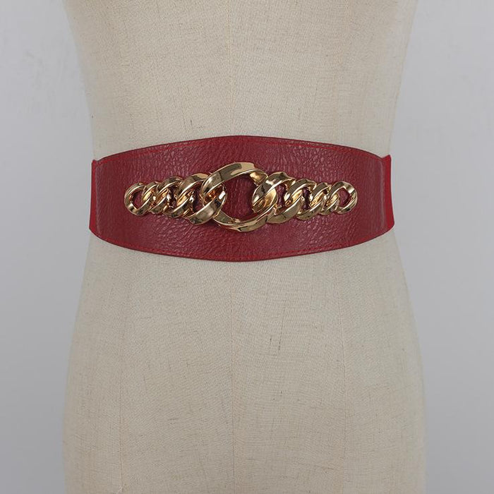 Ladies Outer Thick Chain Decorative Elastic Wide Belt