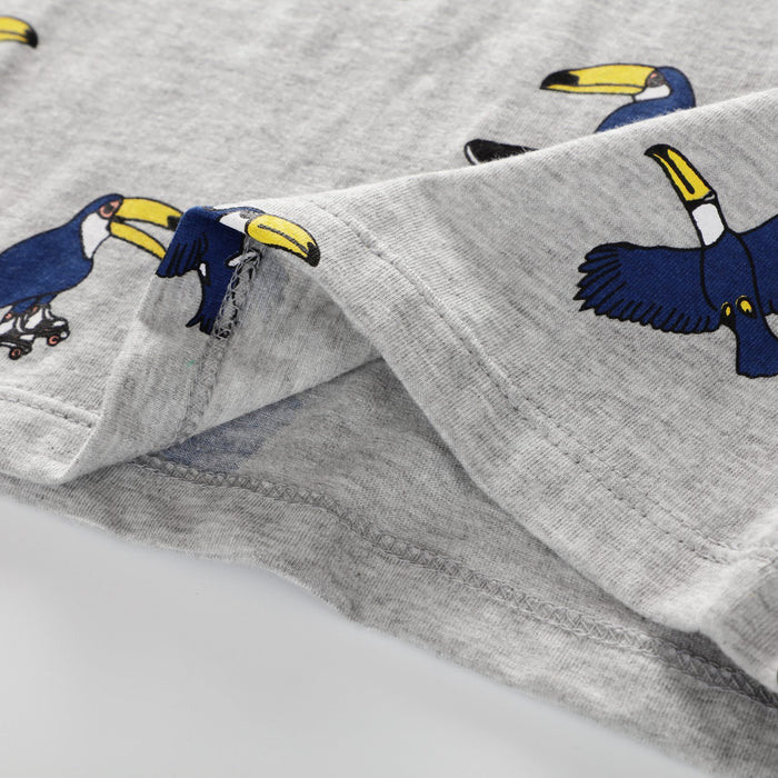 Children's short sleeved excavator embroidered round neck
