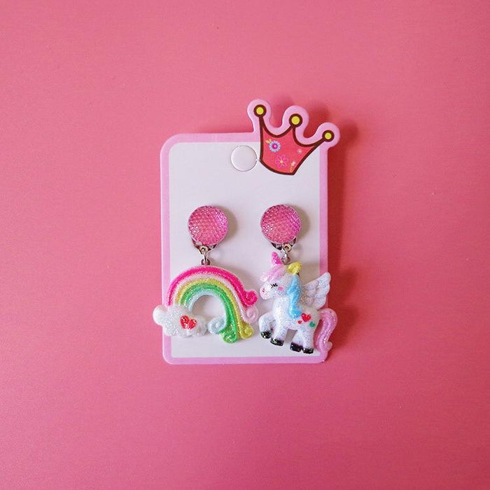 Children's Earrings Earclip Pendant Unicorn Cartoon Jewelry