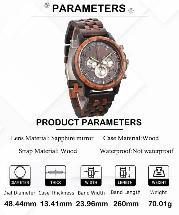 New Men's Multifunctional Business Luminous Large Dial Wood Quartz Watch