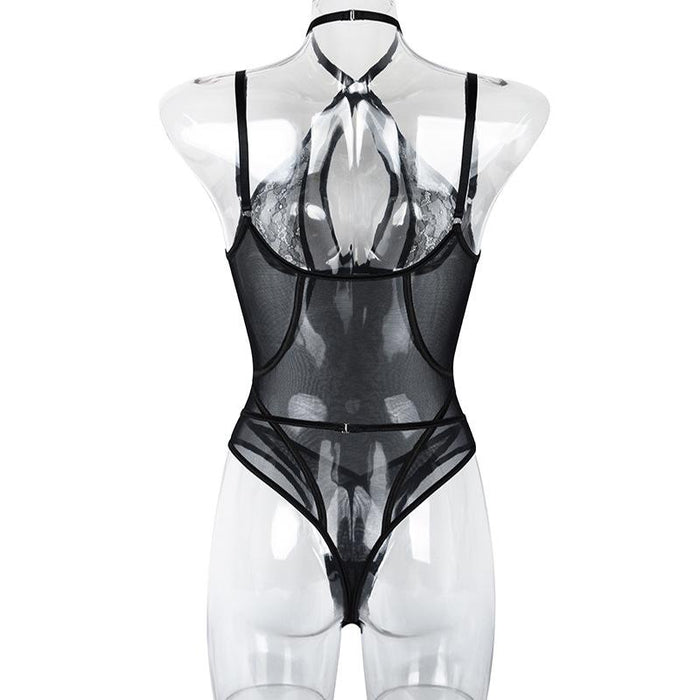Women's Sexy Mesh Slim Lingerie Halter Bodysuit