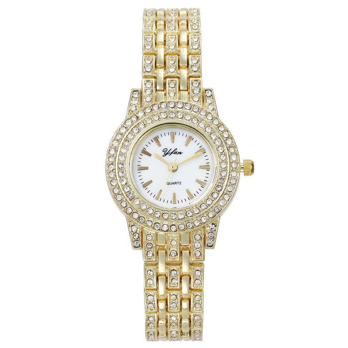 Temperament Gold Quartz Fashion Casual Rhinestone Steel Band Ladies Watch