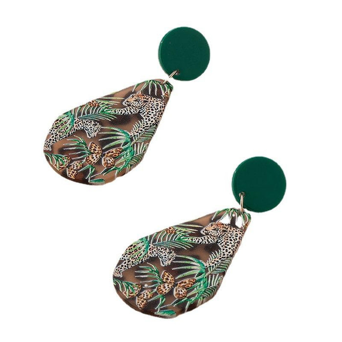 New Fashion Green Rainforest Leopard Print Women's Earrings