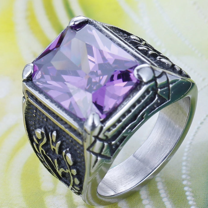 Fashon Jewelry Purple Zircon Anqutie Silver Color Rings