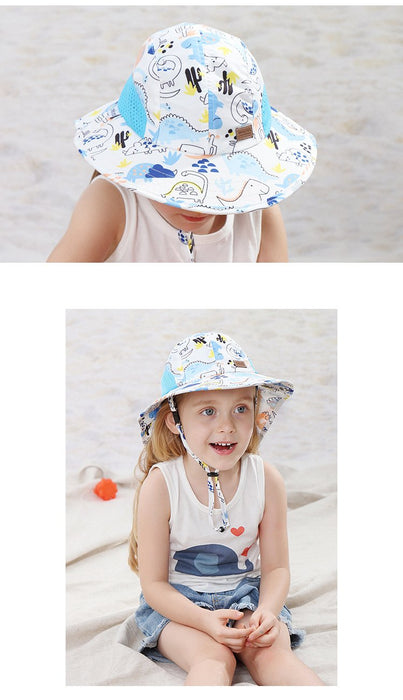 Cartoon Dinosaur UPF50 + Outdoor Children's Shawl Fisherman Hat