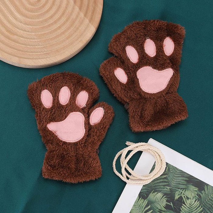 Women Cartoon Gloves Student Winter Fingerless Warmth Padded Gloves
