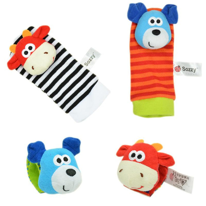 4PCS/SET Baby Stuffed Animals Wrist Rattle Foot Finder Socks 0~12 Months