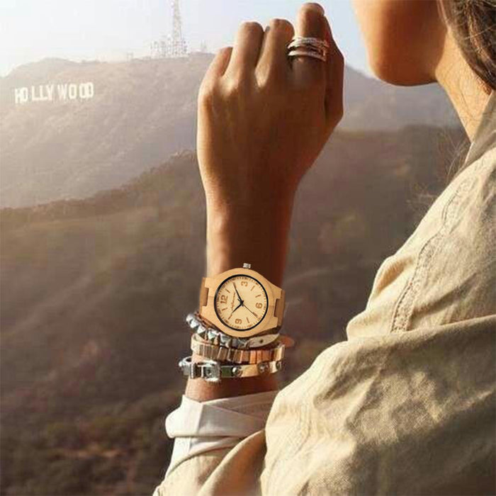 Men's Fashion Simple Bamboo Wood Watch Classic Leather Strap Quartz Watch