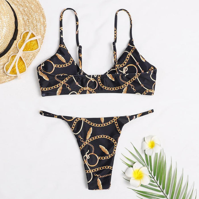 New Sexy Backless Printed Bikini Set