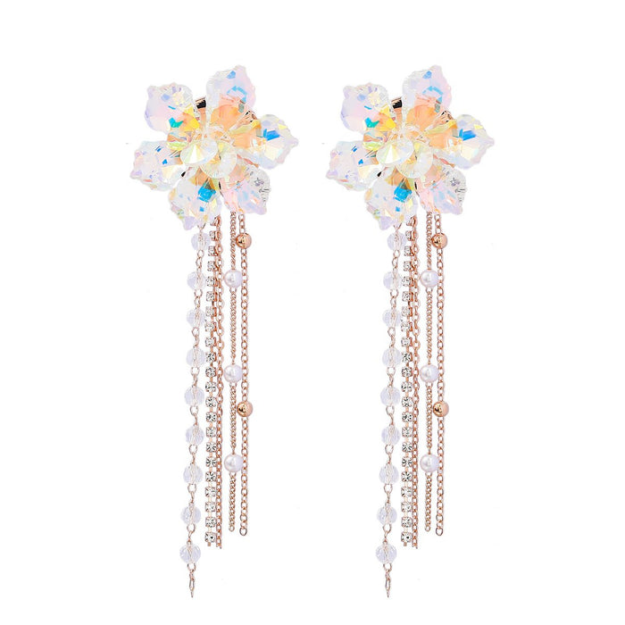 Women's Fashion Alloy Acrylic Flower Tassel Earrings