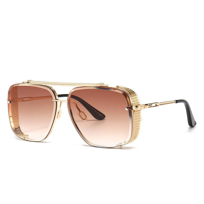 Men's and women's square metal double beam Sunglasses
