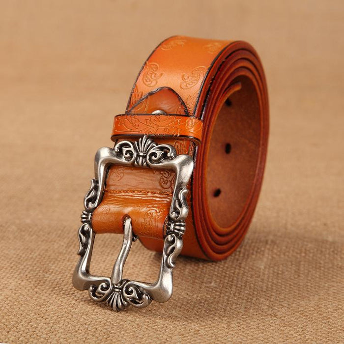 New Two-color Retro Embossed Wide Belt