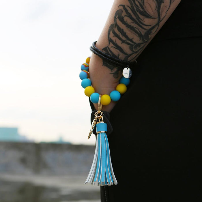 Silicone Leather PU Tassel Card Bag Bracelet Keychain