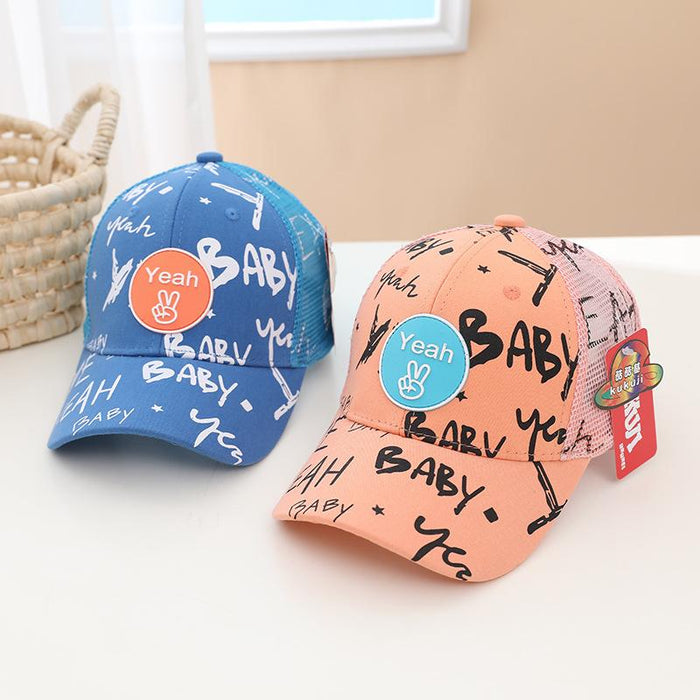 Summer BABY Graffiti Print Kids Sunshade Mesh Cap