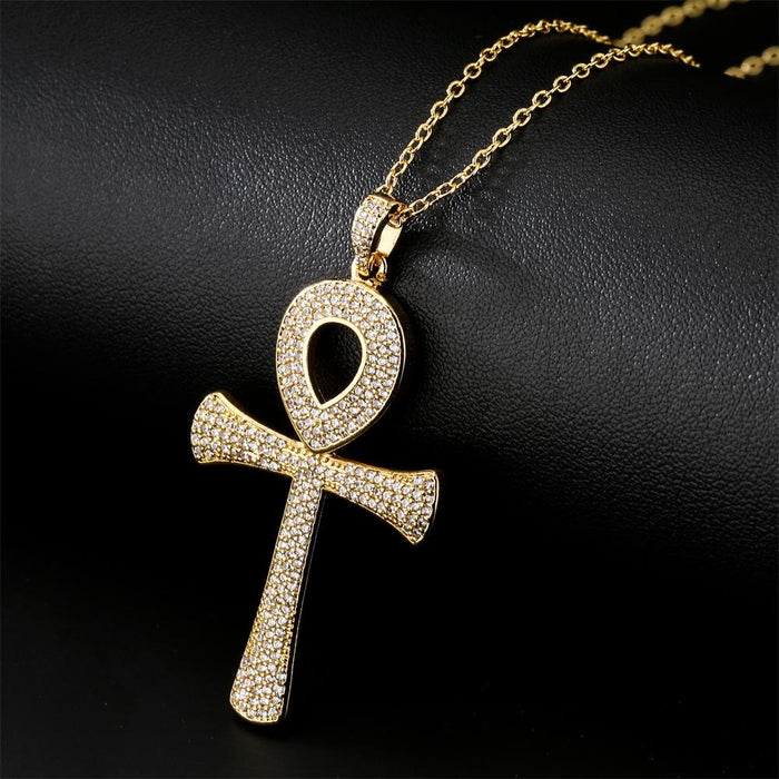 Stylish Vintage Anka Cross Pendant Zircon Necklace