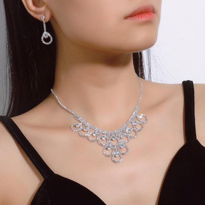 New Women's Fashion Rhinestone Necklace Earring Set