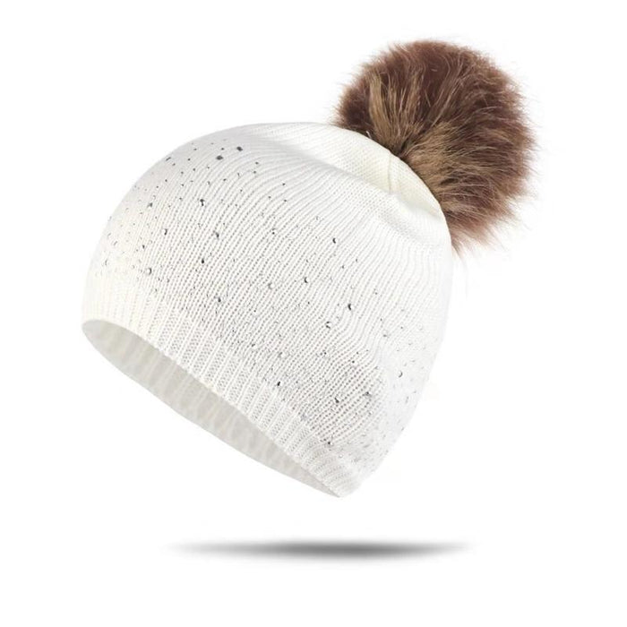 Fashion Rhinestone Inlay Solid Color Baby Pompom Hat