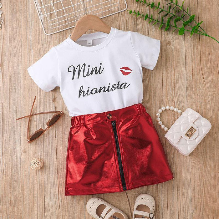 Summer Girls' Exotic Letter T-shirt Skirt Two Piece Set