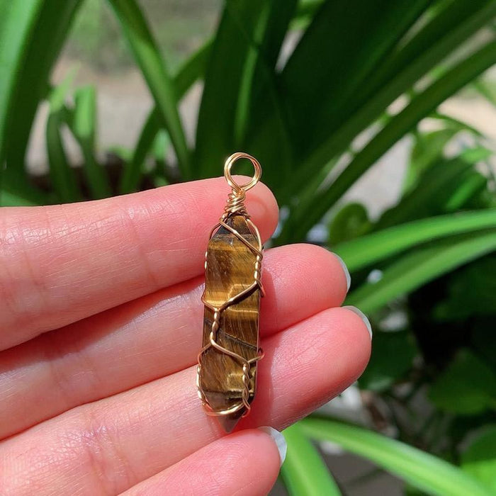 Natural Stone Crystal Necklace Wire Wrap Multicolor
