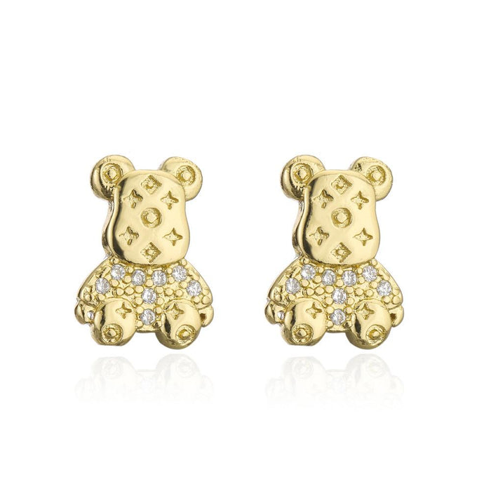 New Gold Color Zircon Animal Collection Bear Earrings