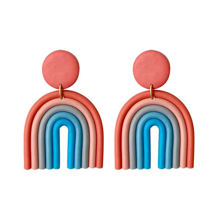 Rainbow soft pottery Earrings geometric U-shaped clay Earrings temperament Fashion Earrings