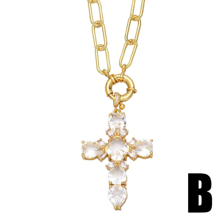 Personality Exaggerated Zircon Inlaid Cross Pendant Necklace
