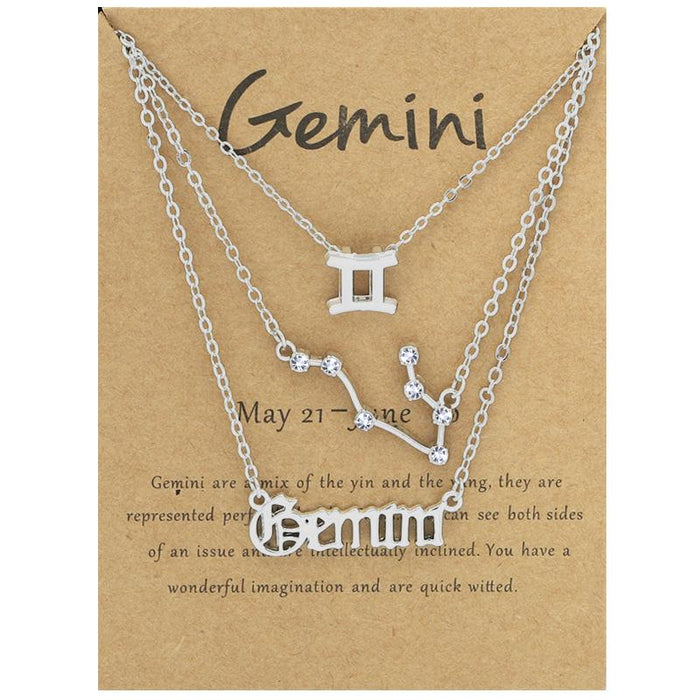 Twelve Constellations Retro Alphabet Symbol Diamond Set Three Piece Necklace