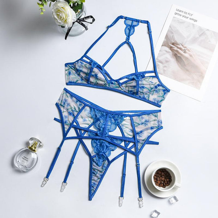 Women's Mesh Floral Stitching Underwear Sexy Lingerie Set