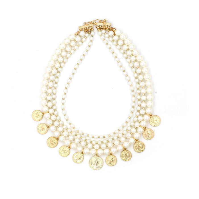 Antique Jewelry Imitation Pearl with Golden Coin Necklace