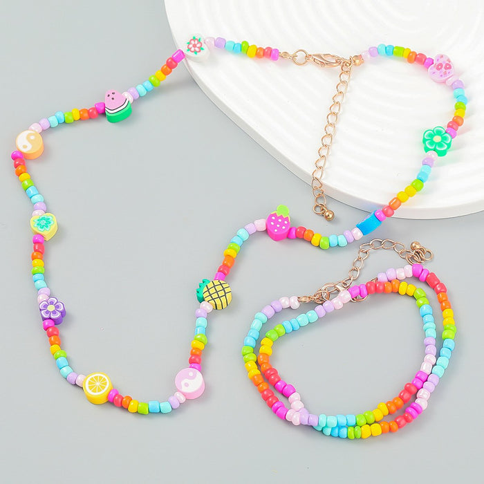 Soft Pottery Watermelon Pineapple Beads Hand Woven Necklace