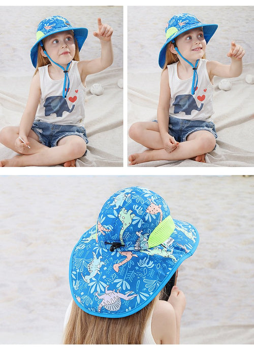 Children's Printed Dinosaur Uv50 + Outdoor Sunshade Shawl Hat