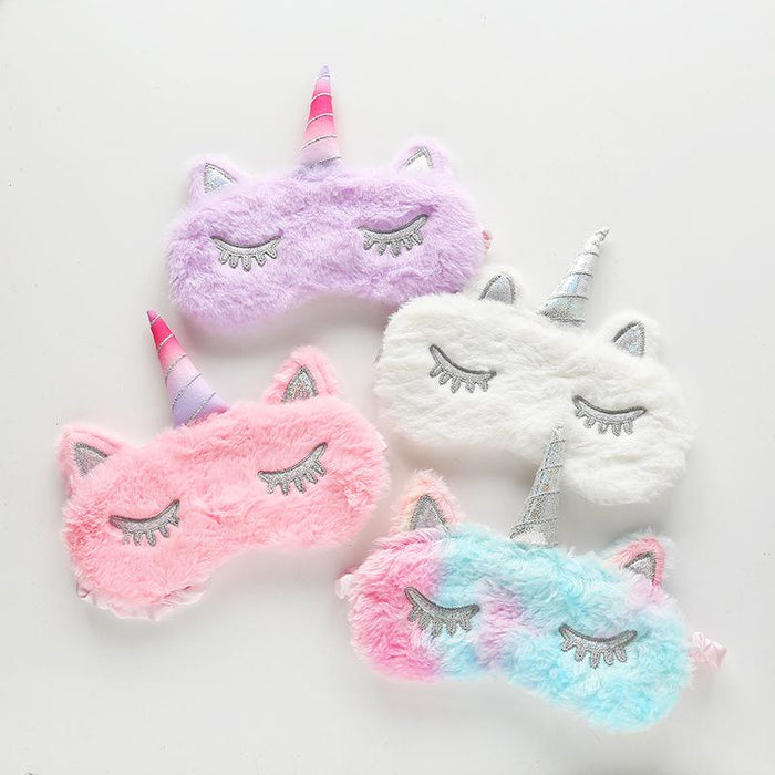 Cartoon Silver Horn Plush Unicorn Sleeping Shade Eye Mask