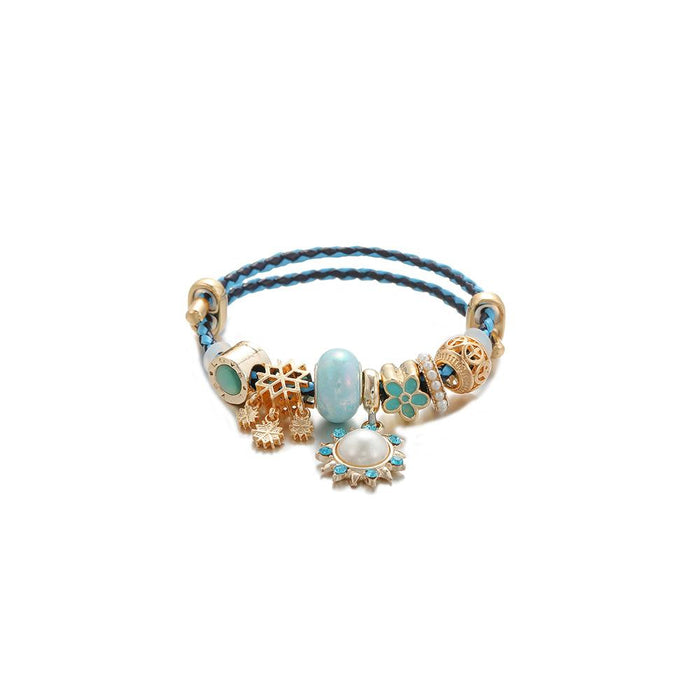 Colorblock Leather Cord Stretch Bracelet DIY Water Drop Pendant