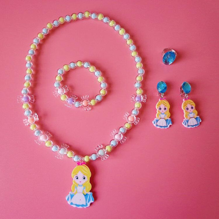 Children's Jewelry Cartoon Princess Sweater Chain Necklace Bracelet Set