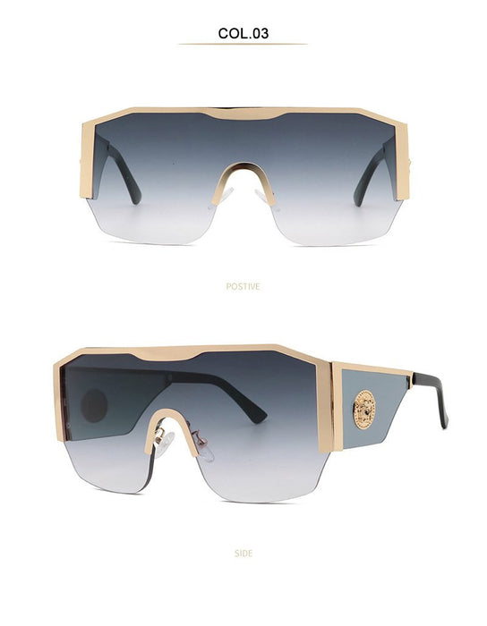 Large frame one piece metal men's and women's Sunglasses