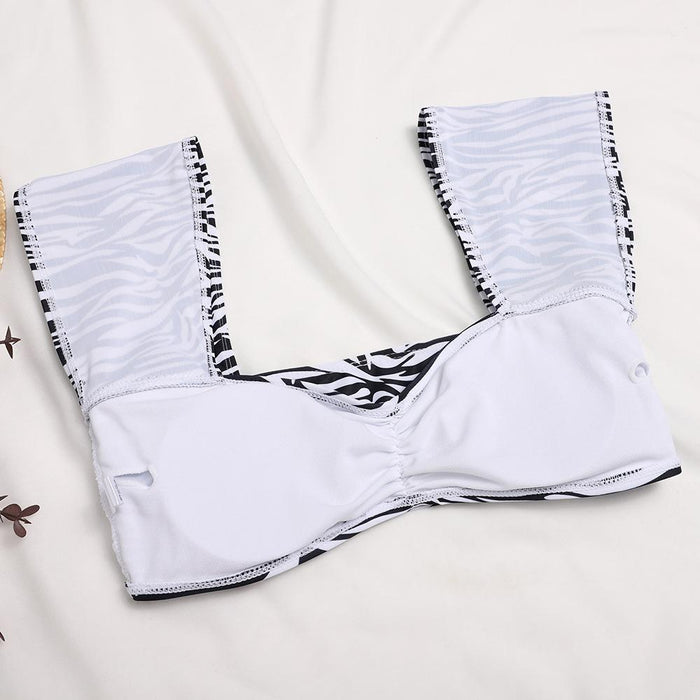 New Sexy Short Sleeved Zebra Striped Split Backless Bikini