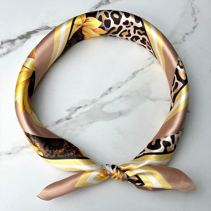 Fashion Leopard Sunflower Scarf Simulation Silky Print Scarf