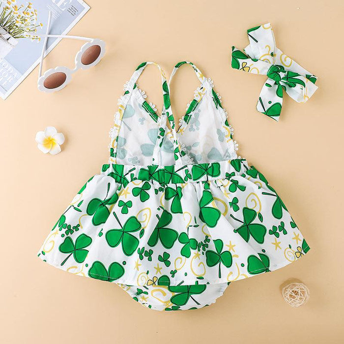 0-1 Years Baby Leaves Jumpsuit With Headband