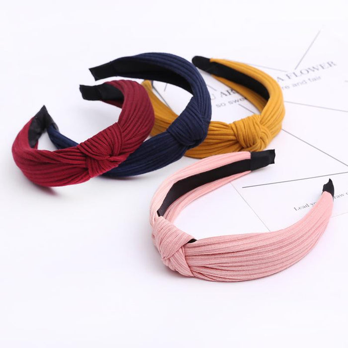 New Flower Headband Women Solid Color Knotted Hairband