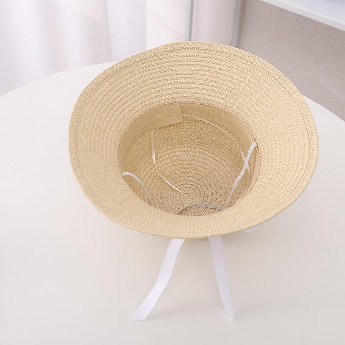 Summer Trendy Flower Streamer Children's Straw Hat Bag Set