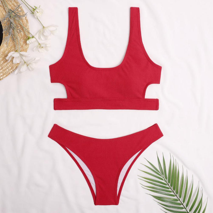 New Split Solid Color Sexy Large Backless Bikini