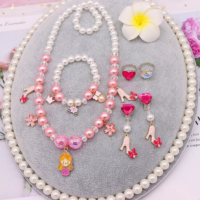 Children's imitation pearl Snow Princess Necklace Bracelet Set