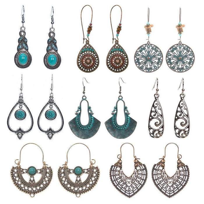 Women's Vintage Boho Greenstone Earrings