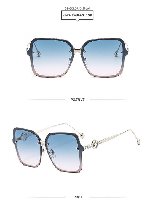 Square metal sunglasses V-shaped diamond inlay